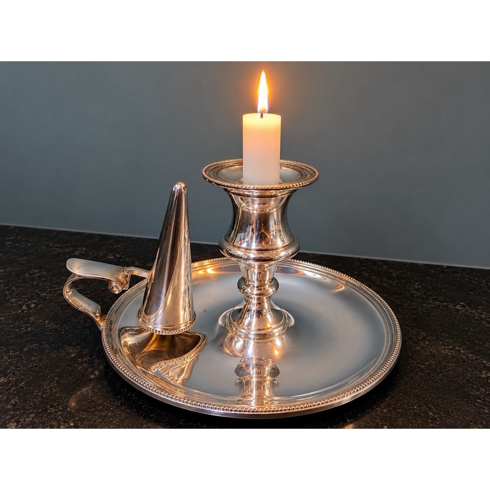 William Adams WA EPNS Chamberstick Candlestick w Snuffer England 1930